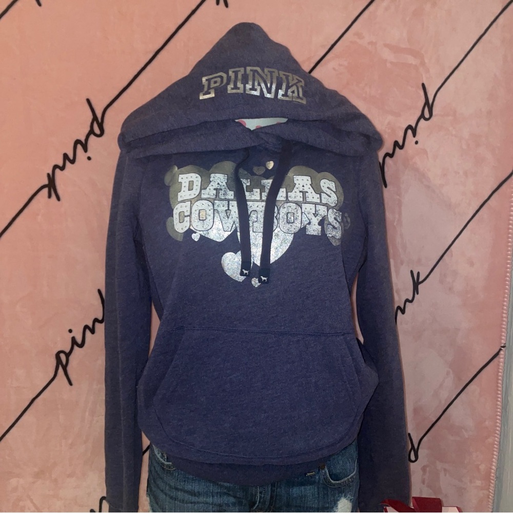 B17 RARE VICTORIA SECRET PINK NFL Dallas Cowboys Hoodie Sweater rhinestones